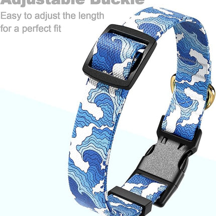 Rnivvi Dog Collar for Small Dogs, Cute Heavy Duty Adjustable Puppy Collar with Quick Release Buckle for Boy Girl & Female, Pet Accessories for Walking Running, XS Length 5/8" Width, Japanese Wave