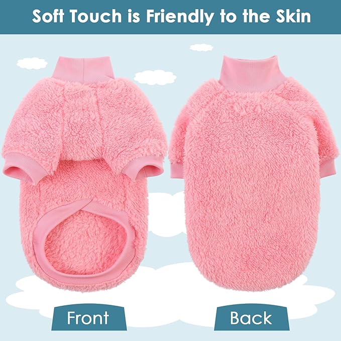 SUNFURA Sphynx Cat Sweater, Hairless Cats Turtleneck Pullover Kitten Sweaters for Cats Only, Warm and Soft Cat Pajamas Shirt with Sleeves Pet Winter Clothes Fleece Jumpsuit for Puppy, Pink M