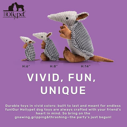 Hollypet Plush Dog Squeaky Toy Stuffed Armadillo Animal Pet Puppy Chew Toys with Clean Teeth for Small Medium Large All Breed Sizes Dogs, Dark Gray, 6 in