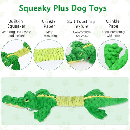 Large Squeaky Alligator Dog Toys, Interactive Puppy Toys with Crinkle Paper, Pull Tug of War Dog Toy, Plush Dog Chew Toys for Small, Medium, Large Breed