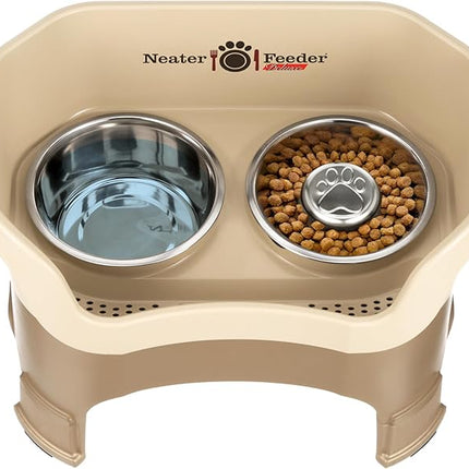 Neater Feeder Deluxe Mess Proof Dog Bowls Elevated for Large Breeds – Made in USA – No Spill Raised Slow Feeder Elevated Dog Bowl Stand w/Leg Extensions, Food and Water Bowl Set, Cappuccino