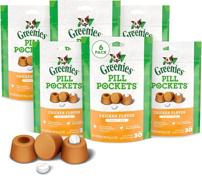 Greenies Pill Pockets for Dogs Large Size, Soft Dog Treats, Chicken Flavor, (6) 7.9 oz. Pouches (180 Treats Total)