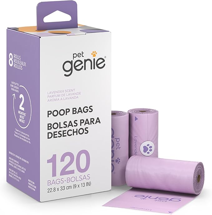 Dog Poop Bags Rolls Scented, Extra Strong & Leak-Proof for Dogs, Lavender Scented, Easy Tear Pet Waste Bags, Made from 65% Recycled Plastic, 8 Rolls (120 Count)