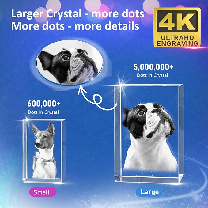 HAN'S LASER Pet Memorial Gifts, Personalized 3D Crystal Photo for Loss of a Dog Gift, Custom Picture Frame for Dogs Or Cats Owner Gifts (Small)