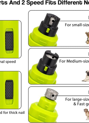 Casfuy Dog Nail Grinder Upgraded - Professional 2-Speed Electric Rechargeable Pet Nail Trimmer Painless Paws Grooming & Smoothing for Small Medium Large Dogs & Cats (Green)