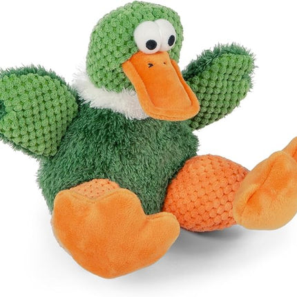 goDog Checkers Just for Me Sitting Duck Squeaky Plush Dog Toy, Chew Guard Technology - Green, Mini