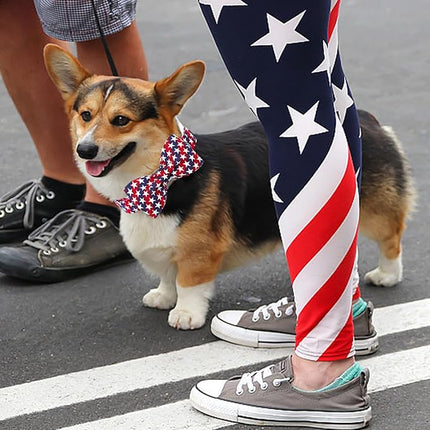 Lionheart glory American Flag Dog Collar 4 of July Independence Patriotic Dog Bow Collars Heavy Duty Adjustable Soft Collar with Bowtie for Small Dogs Pet Gift