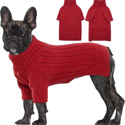 Large Dog Sweater - Turtleneck Thick Warm Doggie Christmas Sweater for Girl Boy Dogs (Red L)
