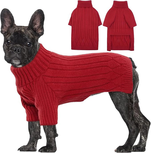 Large Dog Sweater - Turtleneck Thick Warm Doggie Christmas Sweater for Girl Boy Dogs (Red L)