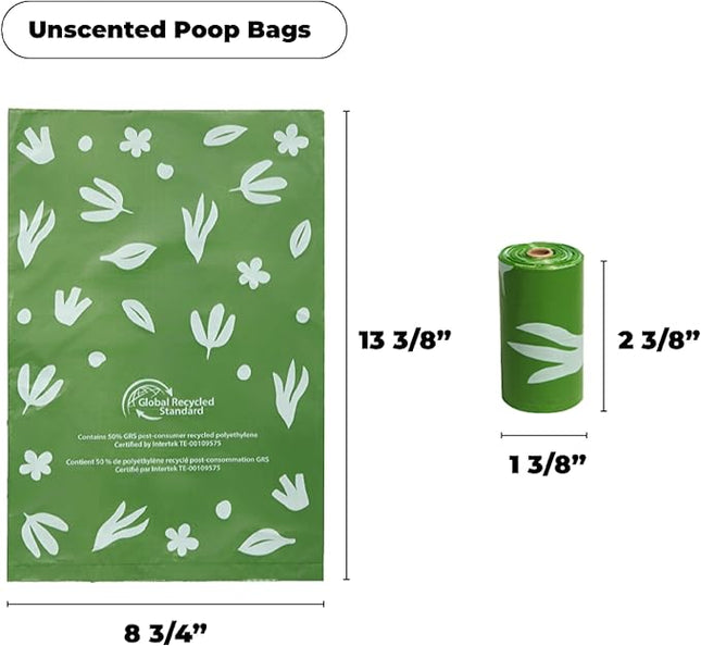 Best Pet Supplies Poop Bags for Dogs, 50% Post-Consumer Recycled Content dog waste bags on rolls, fits all poop bag holders for leashes - 300 Count, Green, Unscented