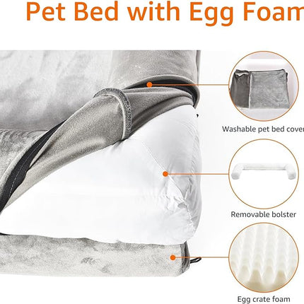 Amazon Basics Dog Bed with Cooling Gel Memory Foam, Pressure-Relief Support for Dogs up to 30lbs, Non-Slip Bottom, Machine Washable Cover, Medium Sized (30" x 20"), Taupe