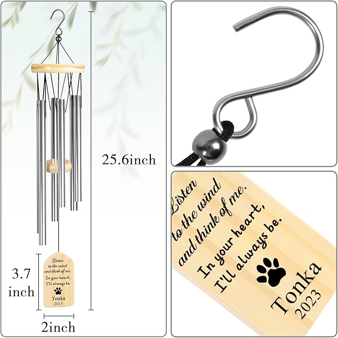 Dog Memorial Gifts, Jocidea Personalized Pet Memorial Wind Chime, Loss of Dog Sympathy Gift, Pet Remembrance Gifts, in Memory of Dog Cat, Loss of Pet - Listen to The Wind