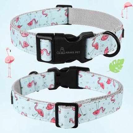 ARING PET Summer Dog Collar, Cute Flamingo Adjustable Lightweight Cotton Pet Collars for Small Medium Large Boy and Girl Dogs, Small