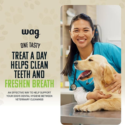 Amazon Brand - Wag Dental Chews - Green Dental Brush for Dogs, Large, Unflavored, 24 Count (Pack of 1)