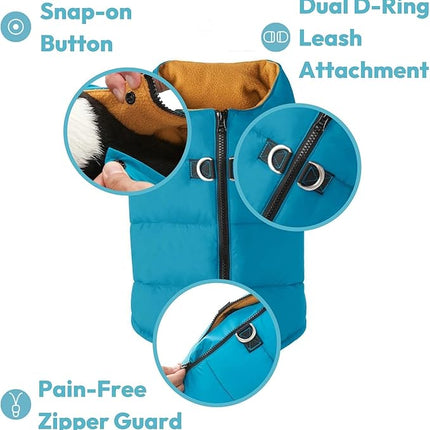 Gooby Padded Vest Dog Jacket - Solid Turquoise, X-Small - Warm Zip Up Vest Fleece Jacket with Dual D Ring Leash Water Resistant for Small to Medium Dogs