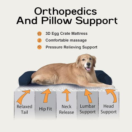 Dog Bed Large Sized Dogs-Orthopedic Waterproof Bed for Dogs,Large Dog Beds with Washable Removable Cover & Non-Slip Bottom