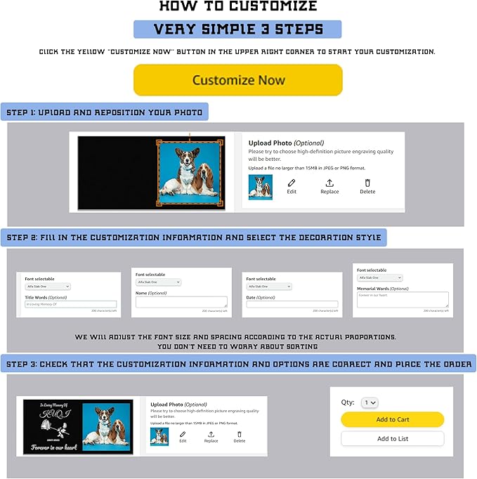 Personalized Pet Memorial Stones with Photos, Pet Memorial Plaques, Custom Engraved Black Granite Pet Headstone, Gifts for Lost a Pets.(Text Style)