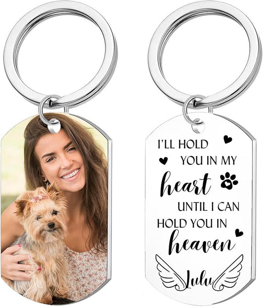 Personalized Pet Memorial Photo Keychain,Custom DogCat Remembrance Keychains with Picture Text,Loss of Pet Sympathy Key Chain