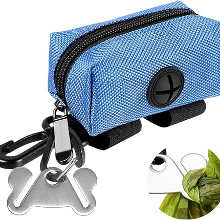 Dog Waste Bag Dispenser Pet Poop Bags Holder for Doggie Waste Bags Dispensers Soft Fabric Zipper Small Doggy Puppy Pouch for Leash Accessory Attachment with Carrier,Blue