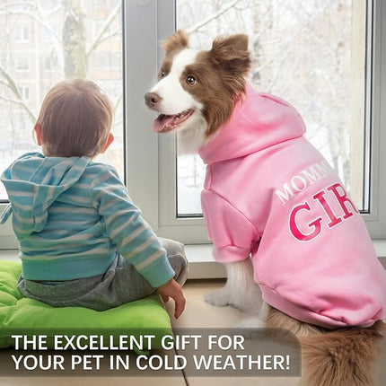 BINGPET Dog Hoodie,Mommy's Girl Lettered Dog Sweatshirt Puppy Sweater Hooded with Leash Hole,Warm Soft Fleece Winter Coat Pet Clothes for Large Dogs Girl,Pink,XL