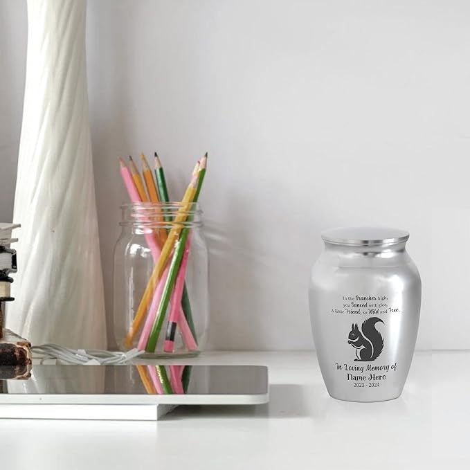 Artsy Woodsy Squirrel Memorial Mini Urn for Human Ashes Keepshake, Decorative Keepsake Urn with Engraved Squirrel 2.56 inch, Small Memorial Gifts for Pet Lovers (01, 2.56x1.77)