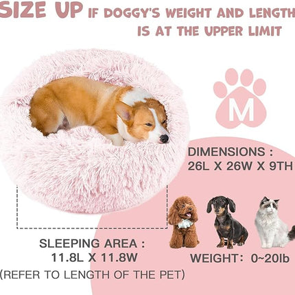 Himax Dog Bed for Medium Dogs, Pink Dogs Beds with Blanket Attached, Calming Anti-Anxiety Fluffy Dog Bed Washable (20"/26"/35")