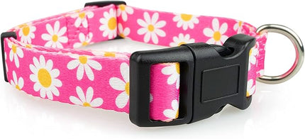 Limeloot Pink Daisy Dog Collar, Spring Summer Dog Collar for Female Dogs, Large