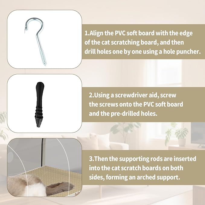 3 Function in 1 Cardboard Cat Scratcher Board, 31.5 in Cat Scratcher House, Cat Scratchers for Indoor Cats, Arched Cats Scratch Pad As Cat Bed, Cat Tunnel for Sleep, Grind Claws (Black)