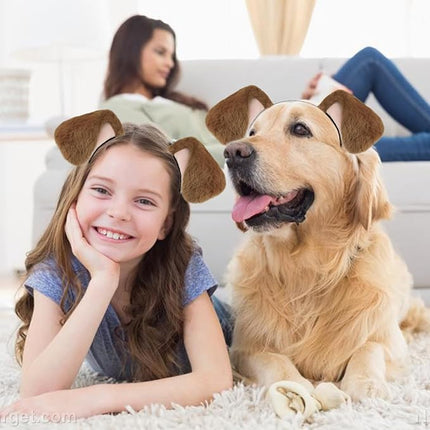 Beviliu Dog Ears Golden Movable, Realistic Animals Ears Headband Brown, Fluffy Cat Bunny Bear Costume Halloween Christmas for Washing Makeup Cosplay Birthday Party