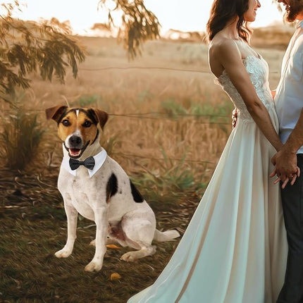 Dog Bow Tie, KOOLMOX Pet Bowtie Collar Black, Adjustable White Pet Tuxedo Collar with Black Dog Neck Bow Tie for Medium Large Boy Dogs Wedding Formal Tuxedo Suit Tux Outfits Birthday Costumes