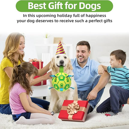 QDAN Dog Toys Soccer Ball, Dog Tug Toy, Water Toy, Durable Balls for Small Medium Dogs-Green Yellow(6 inch)