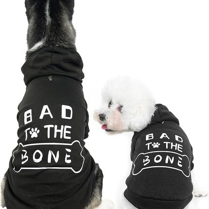 BINGPET Dog Hoodies,Bad to The Bone Printed Soft & Warm Puppy Sweatshirt Hooded with Harness Hole,Cold Protective Winter Coats Warm Puppy Pet Dog Clothes for Small Medium Large Dogs