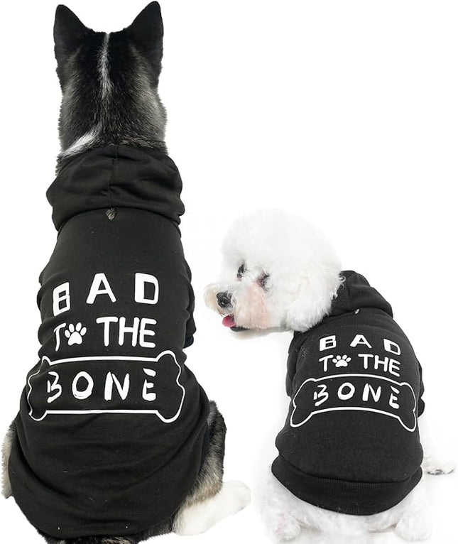 BINGPET Dog Hoodies,Bad to The Bone Printed Soft & Warm Puppy Sweatshirt Hooded with Harness Hole,Cold Protective Winter Coats Warm Puppy Pet Dog Clothes for Small Medium Large Dogs
