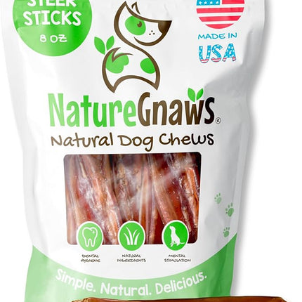 Nature Gnaws USA Steer Sticks for Dogs 5-7" (8oz) - Mixed Thickness - Long Lasting for Aggressive Chewers and Large Dogs - Natural Beef Bully Dog Chew Bones