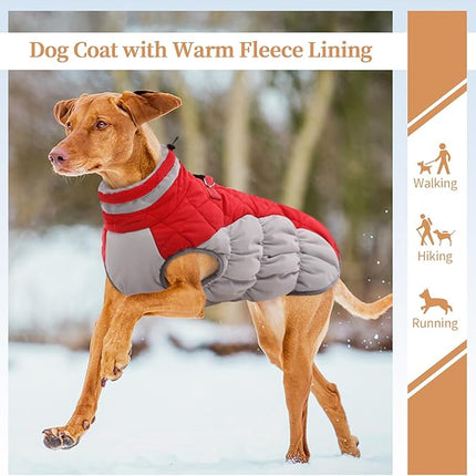 Large Dog Coat, XXLarge Dog Winter Coat, Waterproof Pet Jacket with Back Zipper,Extra Large Pet Coats, Warm Fleece Jacket with D-Ring, Windproof Winter Clothes Golden Retriever,Red,XXL