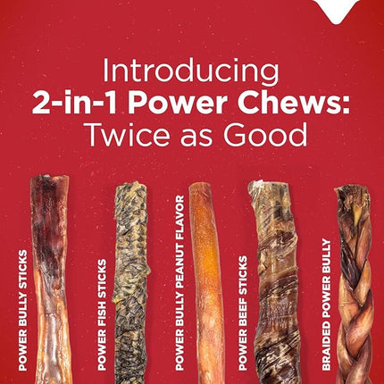 Natural Farm Power Bully Sticks Dog Chews (4”,16 Ounces), 2-in-1 Power Chews: Premium Beef Cheek Wrapped in Beef Pizzle, Double Chewing Time, Promotes Dental Health, Great for Small to Medium Dogs
