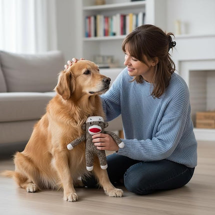 Sock Monkey Dog Toy | Squeaky Monkey | Plush Monkeys Dogs Toys | Stuffed Squeaky Chew Dog Toy | Interactive Squeaky Monkeys | Small/Medium Breed Dogs Toys | Multicolor | 6"