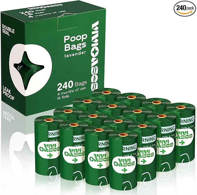 Heavy Duty Dog Poop Bags Rolls, Extra Thick and Guaranteed Leak Proof, 9" x 13" Poop Bags for Dogs, Lavender Scented, 240 Count