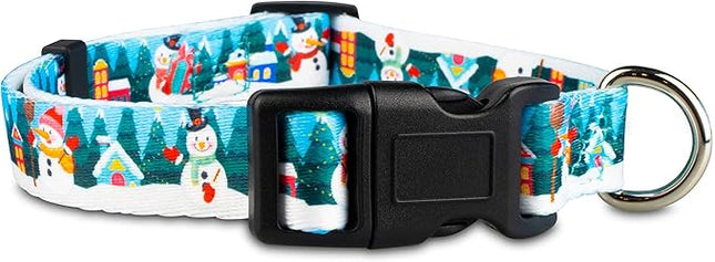 Limeloot Christmas Dog Collar, Adjustable Holiday Dog Collar in Small, Medium, and Large, Winter Collar for Boy and Girl Dogs, Snowman, Small