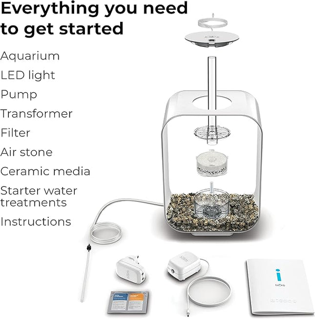 biOrb Life 15 Acrylic 4-Gallon Aquarium with White LED Lights Modern Compact Tank for Tabletop or Desktop Display, Transparent