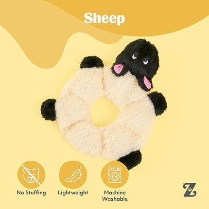 ZippyPaws Loopy - No Stuffing Dog Toys to Keep Them Busy, for Small, Medium, & Large Dogs, Squeaky Pet Toy for Boredom, Unstuffed Chew Toy, Soft Plush Puppy Products, Sheep - 10"