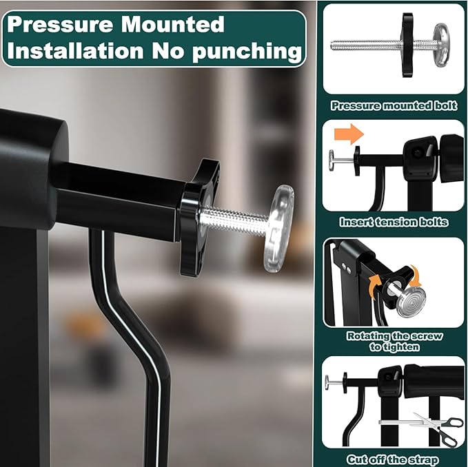 62.2"-71.65" Extra Wide Auto Closing Baby Safety Gate for Stairs & Doorways, Pressure Mounted No Drill Pet Gate with Walk-Through Door - Heavy Duty Childproof Gate for Toddlers, Kids, Dogs (Black)