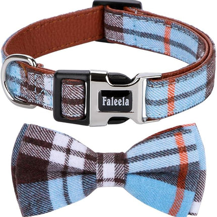 Faleela Soft &Comfy Bowtie Dog Collar,Detachable and Adjustable Bow Tie Collar,for Small Medium Large Pet (L, Blue)