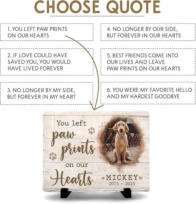 Personalized Slate Memorial Stone for Dogs and Cats - Dog Paw Prints - Thoughtful Bereavement Gifts for Cat Lovers, Ideal Keepsake for Pet Loss - Change a Meaningful Quote