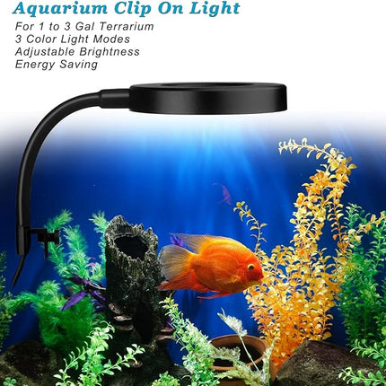 DOMICA Clip On Aquarium Light for 1 to 3 Gal Fish Tank (Dimmable White+Blue+Red LED) USB Moving Lamp for Open Terrarium (Adapter NOT Included)
