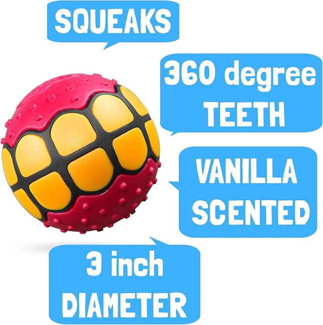 Dog Balls Toys - Squeaky Fetch Rubber Funny Ball Gifts for Large Medium Dogs (Pink Yellow)