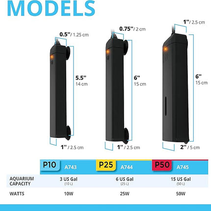 Fluval P50 Submersible Aquarium Heater – 50W, Preset 76-78°F for Freshwater & Saltwater Tanks up to 15 Gal, Shatterproof, Fully Submersible, LED Indicator, Durable & Safe Fish Tank Heater