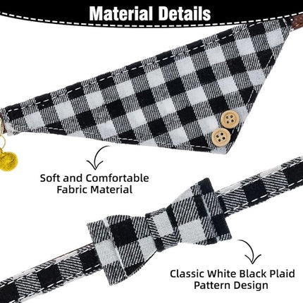 EXPAWLORER Dog Collar and Leash Set - Classic Plaid Dog Bow Tie and Dog Bandana Collar with Bell, Dog Leash Tangle Free, Adjustable Collars for Small Dogs Cats Puppies, Holiday Ideal Gift, XS