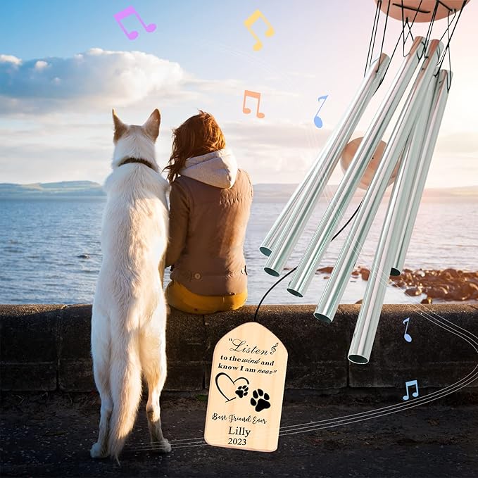 Pet Memorial Gifts, PEMIRSAYO Personalized Pet Memorial Wind Chime - Gifts for Loss of Dog - Remembrance Bereavement Gifts for Loss of Dog - Dog Memorial Gifts for Loss of Dog