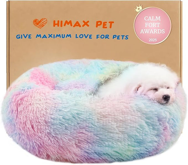 Himax Small Dog Bed, Fluffy Dog Bed with Blanket Attached, Cat Bed Washable, Multi-Colored (20"/26"/35")…